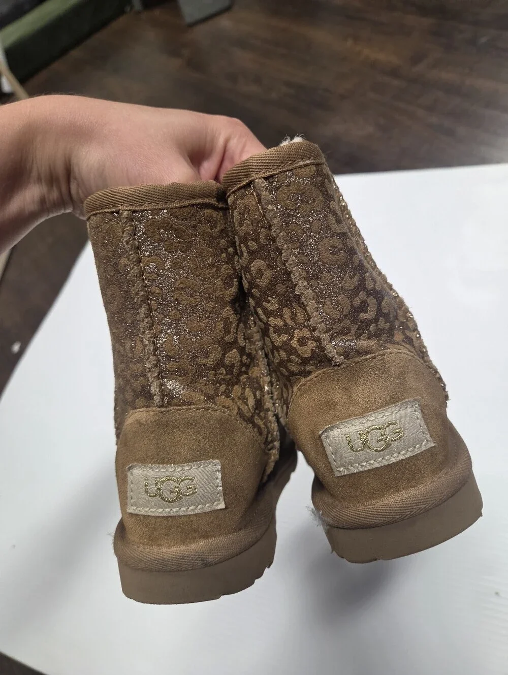 UGG 10 Toddler Classic II Glitter Leopard Chestnut Boot Shearling